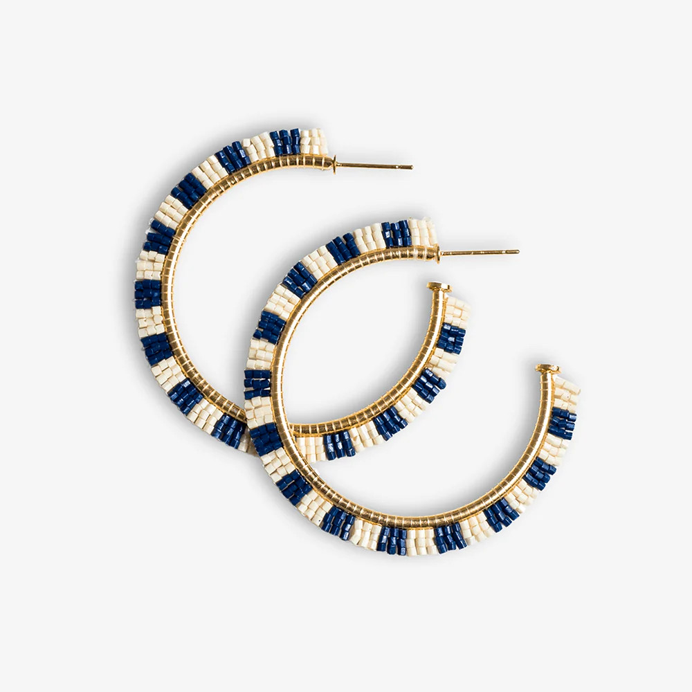 Nora Checkered Beaded Hoop Earrings Navy | INK+ALLOY