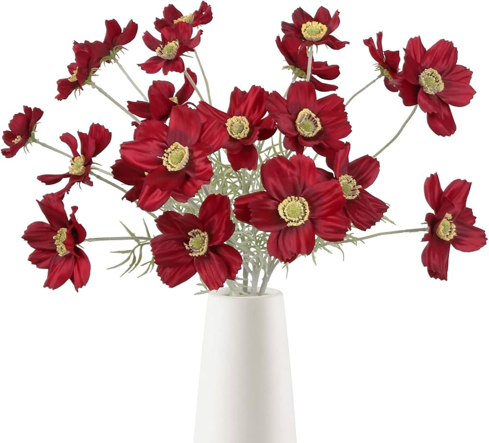 Fake Cosmos Wildflowers 5Pcs Vivid Red Silk Daisy Flowers 3D Printed 22 in Long Stem Decorative S... | Amazon (US)