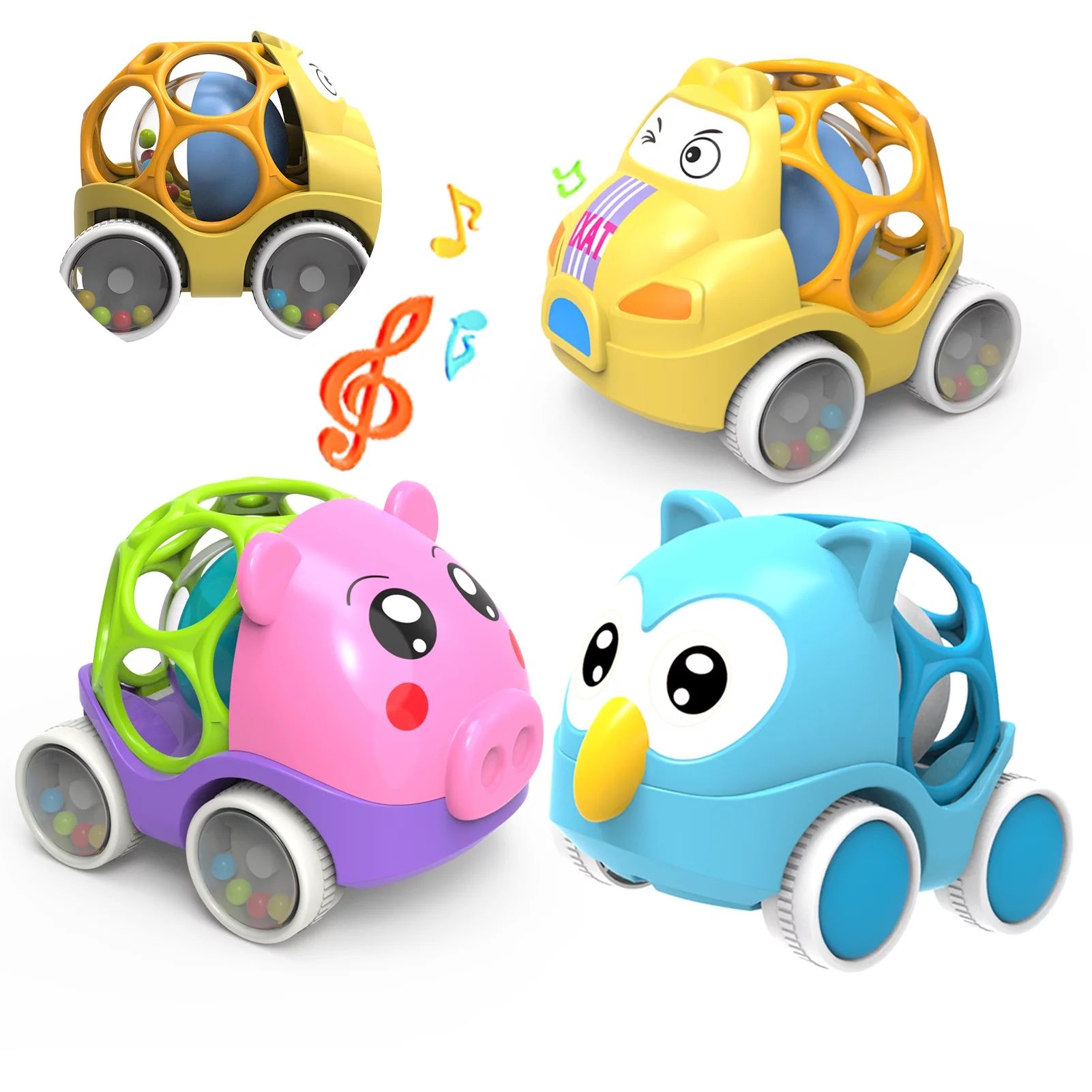 Baby Car Toys for 6 to 12 Months,Infant Soft Rubber Push and Go Vehicles,Animal Rattle Roll Car F... | Walmart (US)