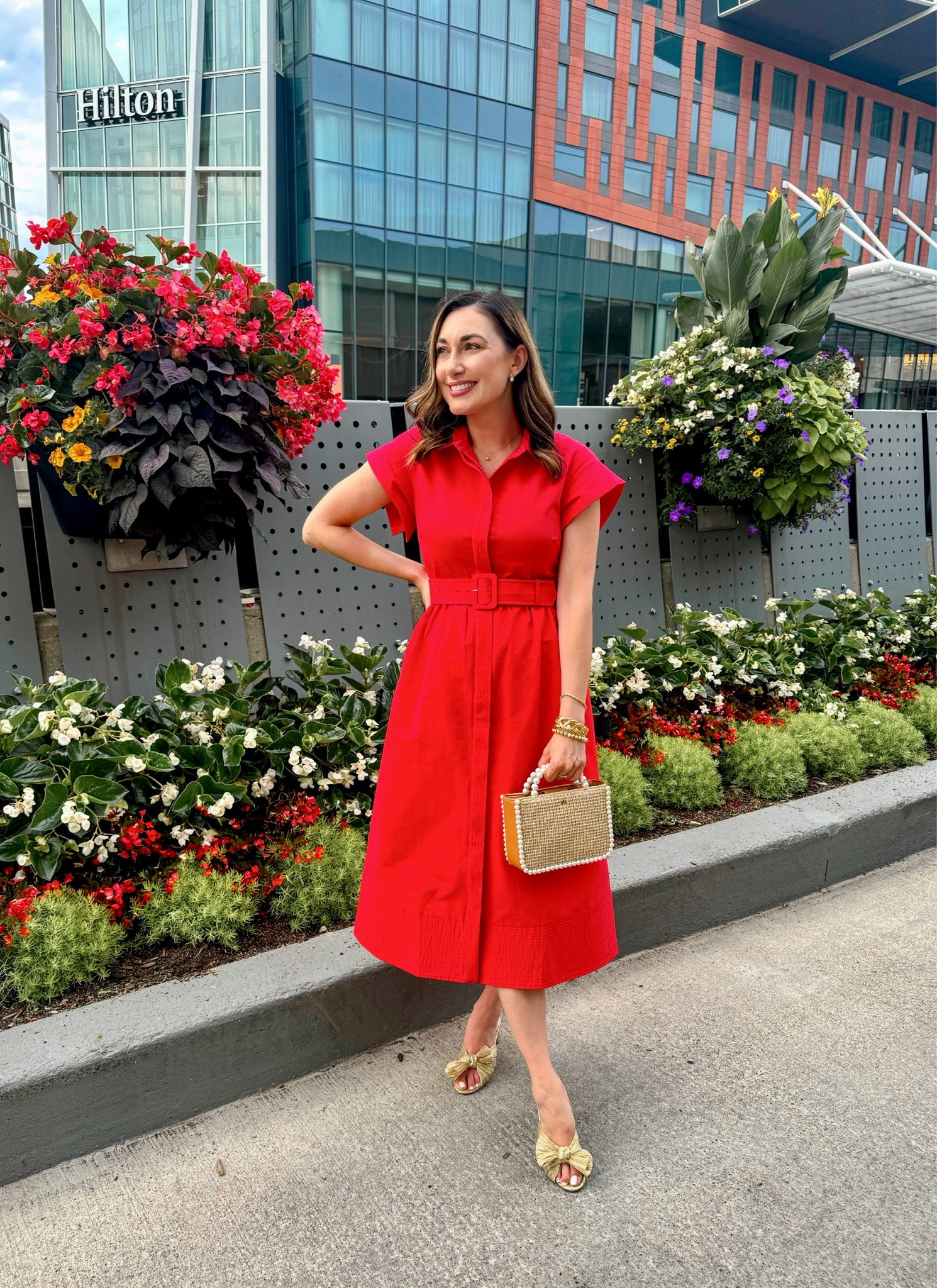 Midi Dress Red Dress With Gold Heels Red One Shoulder Cut Out Midi Dress  MEDIUM