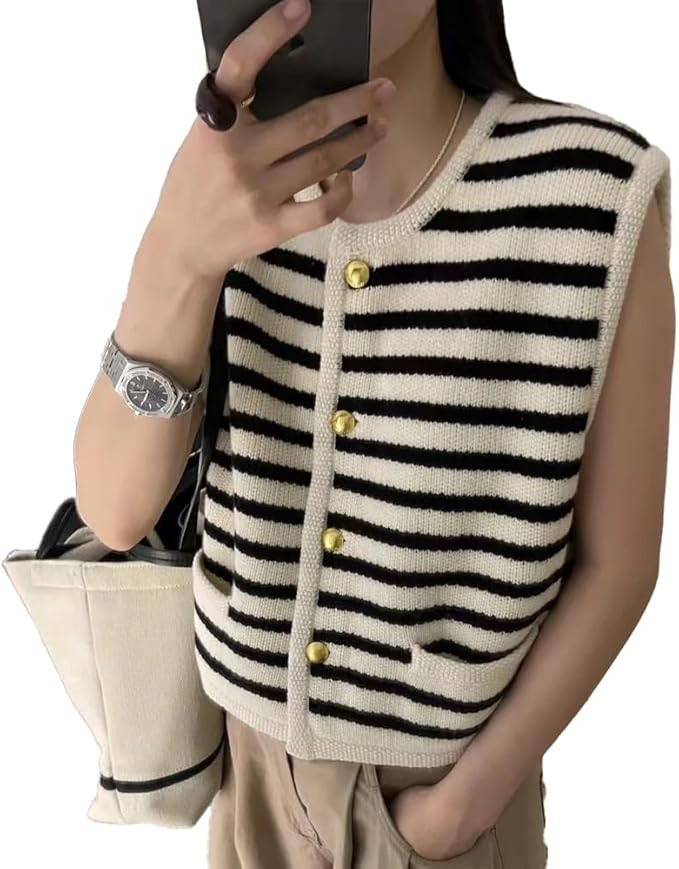 Old Money Aesthetic Sweater Vest Cropped Tank Top Striped Shirt Women Old Money Clothes Womens Sp... | Amazon (US)