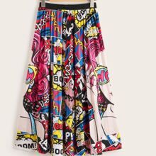 Plus Pop Art Print Pleated Skirt | SHEIN