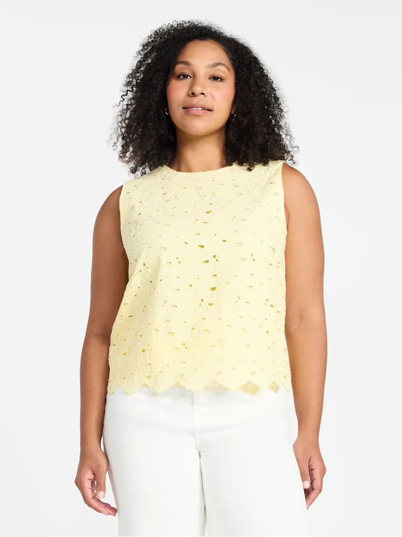 Time and Tru Women’s and Women’s Plus Eyelet Embroidery Top, Sizes XS-4X | Walmart (US)