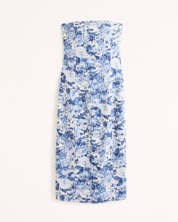 Strapless Linen-Blend Midi Dress | Abercrombie & Fitch (US)
