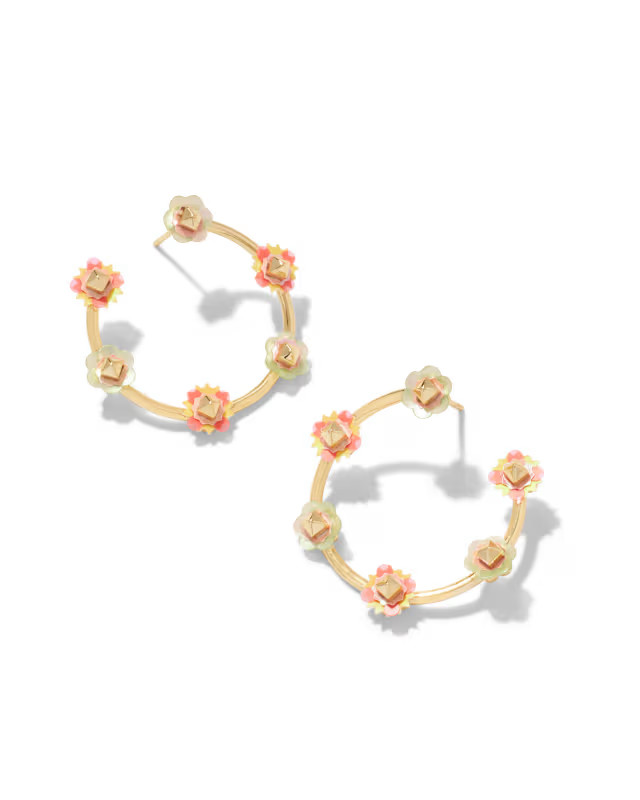 Deliah Gold Open Frame Hoops in Pink Mix | Kendra Scott