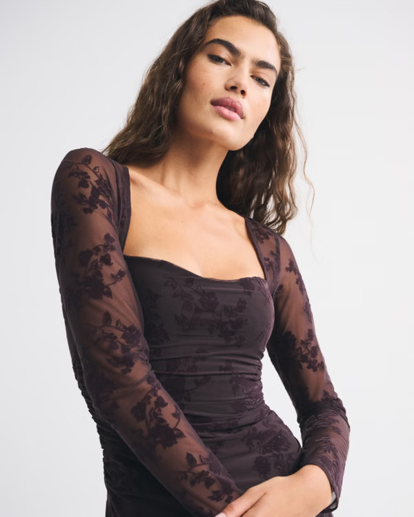 Women's Bra-Free Long-Sleeve Mesh Maxi Dress | Women's Party Collection | Abercrombie.com | Abercrombie & Fitch (US)