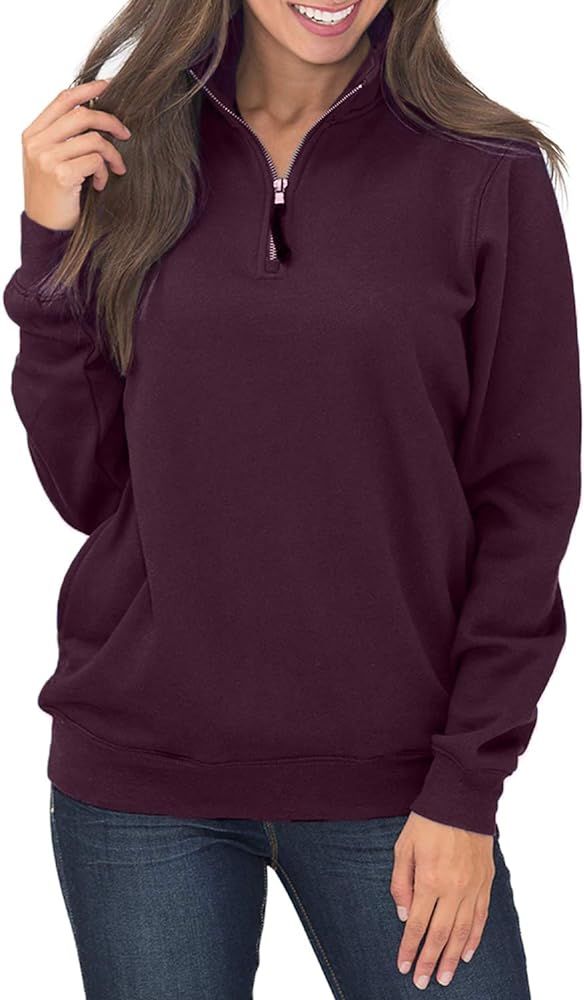 Samefar Womens Warm Cozy High Neck Long Sleeve Solid 1/4 Zip Pullover Sweatshirts with Pockets | Amazon (US)