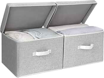 StorageWorks Decorative Storage Boxes, Storage Basket with Lid and Handles, Gray, Large, 2-Pack, ... | Amazon (US)