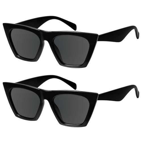 mosanana Cat Eye Sunglasses for Women Trendy Square Cateye Black 2Pack Retro Cool Vintage Fashion 90s Cute Funky Ladies Small Chunky Unique MS51801 | Amazon (US)