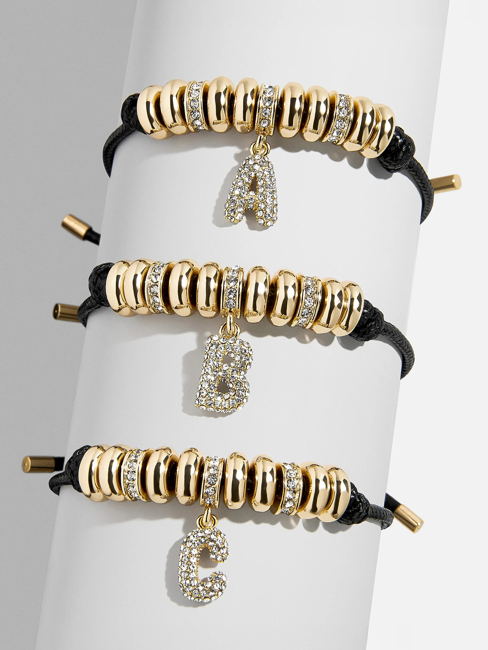 Natisha Initial Pull-Tie Bracelet - Gold/Black | BaubleBar