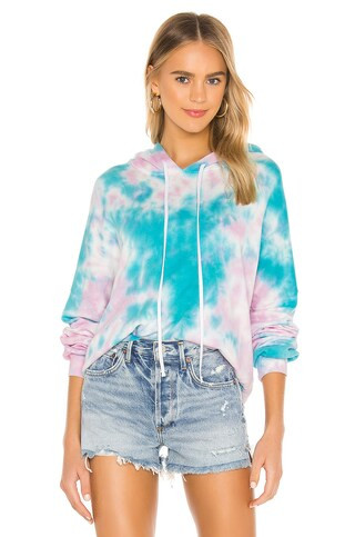 Michael Lauren Gower Crop Hoodie in Pink & Turquoise Tie Dye from Revolve.com | Revolve Clothing (Global)