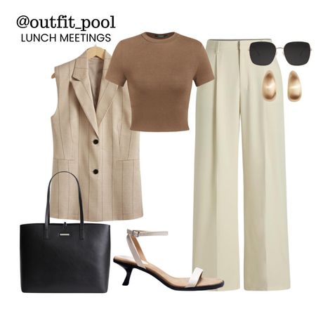 Workwear, brown top, white pants, waistcoat, white sandals, black tote bag, office outfit 

#LTKFindsUnder50 #LTKStyleTip #LTKWorkwear