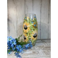 Free Priority Shipping Stunning Tall Sunflower Hand Painted Glass Vase Perfect Gift Wedding Retirement Personalizable | Etsy (US)
