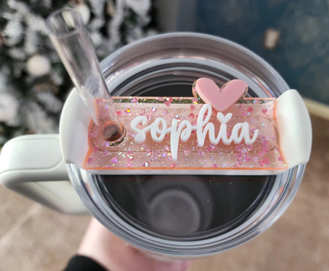 Valentine's Day Stainless Steel Water Bottle Tumbler Name Plate Rose Gold Flake Glitter Name Plat... | Etsy (US)