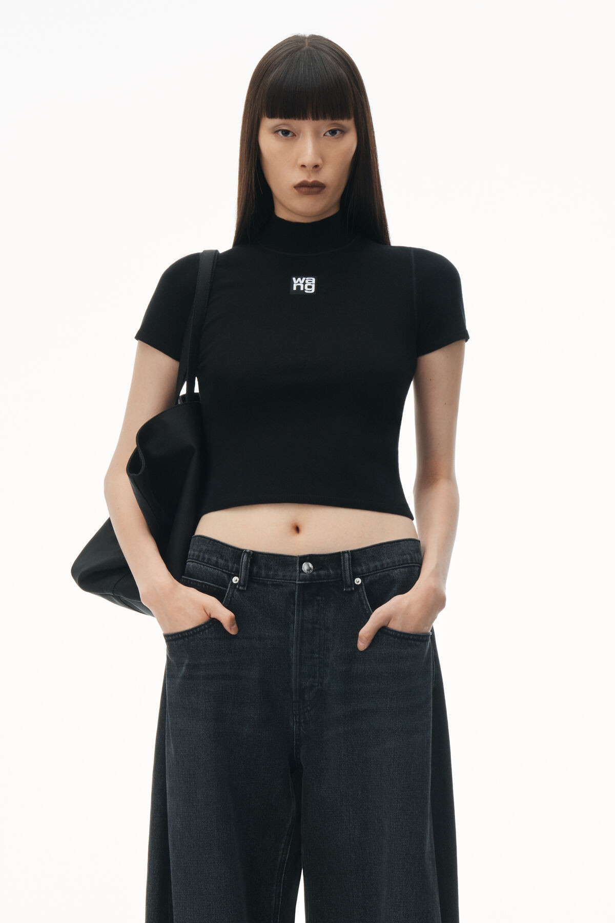 LOGO PATCH MOCK NECK TOP IN BODYCON KNIT | Alexander Wang APAC
