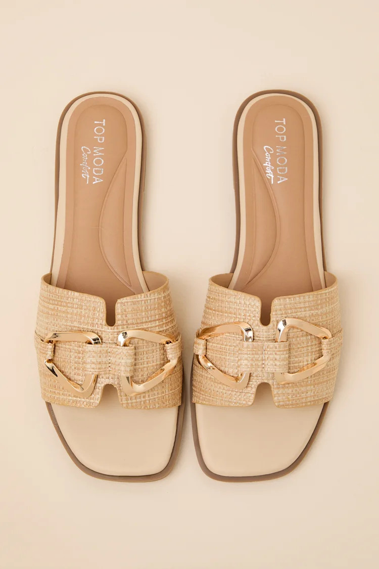 Barrett Beige Raffia Slide Sandals | Lulus