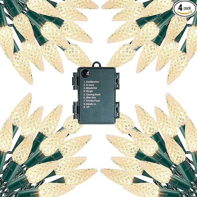 Dazzle Bright C6 Battery Operated Christmas Lights, 4 Pack Total 200LED 68FT Warm White Christmas... | Amazon (US)