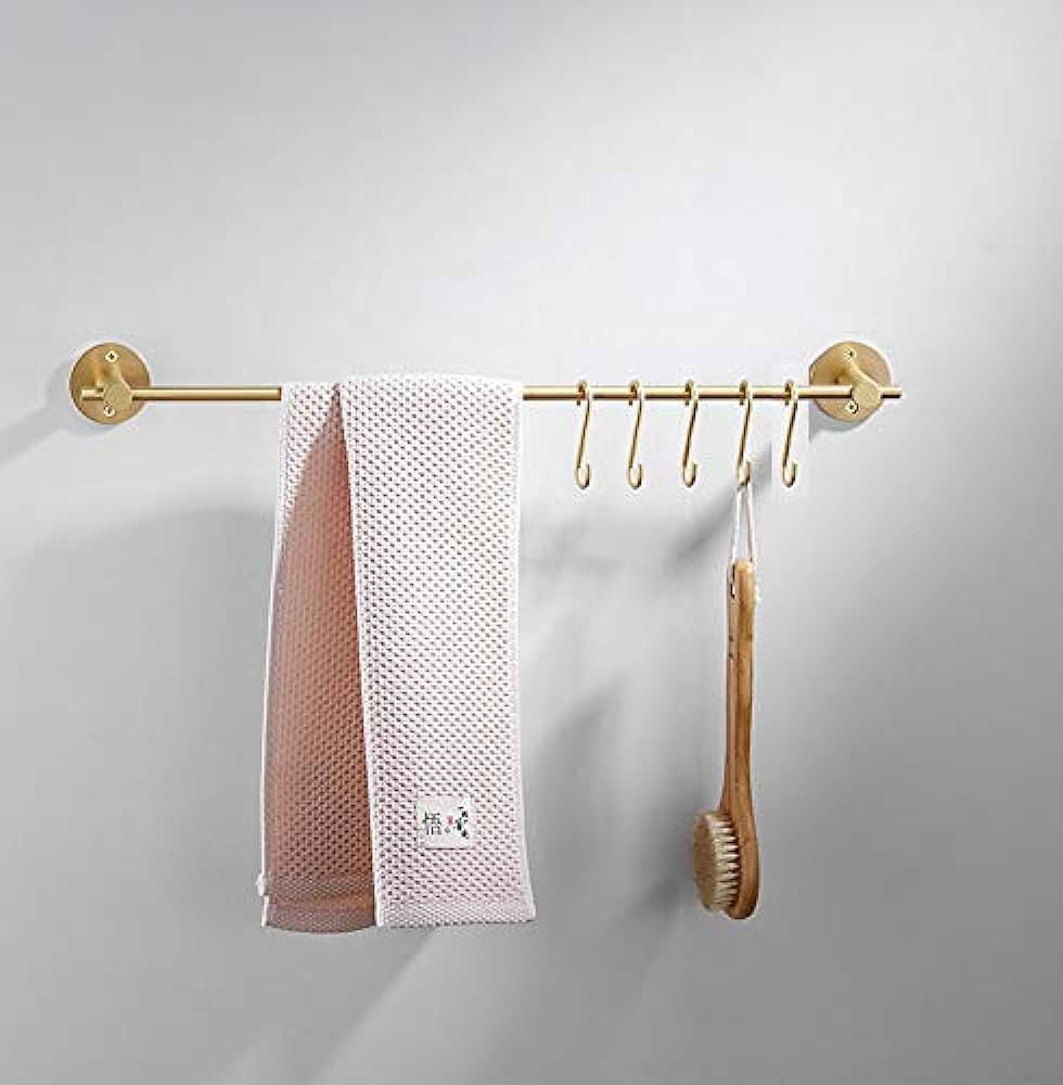 21.6 Inch Towel Bar with 5 S Shaped Hooks,Brass Towel Holder Brushed Gold Towel Rack for Bathroom... | Amazon (US)