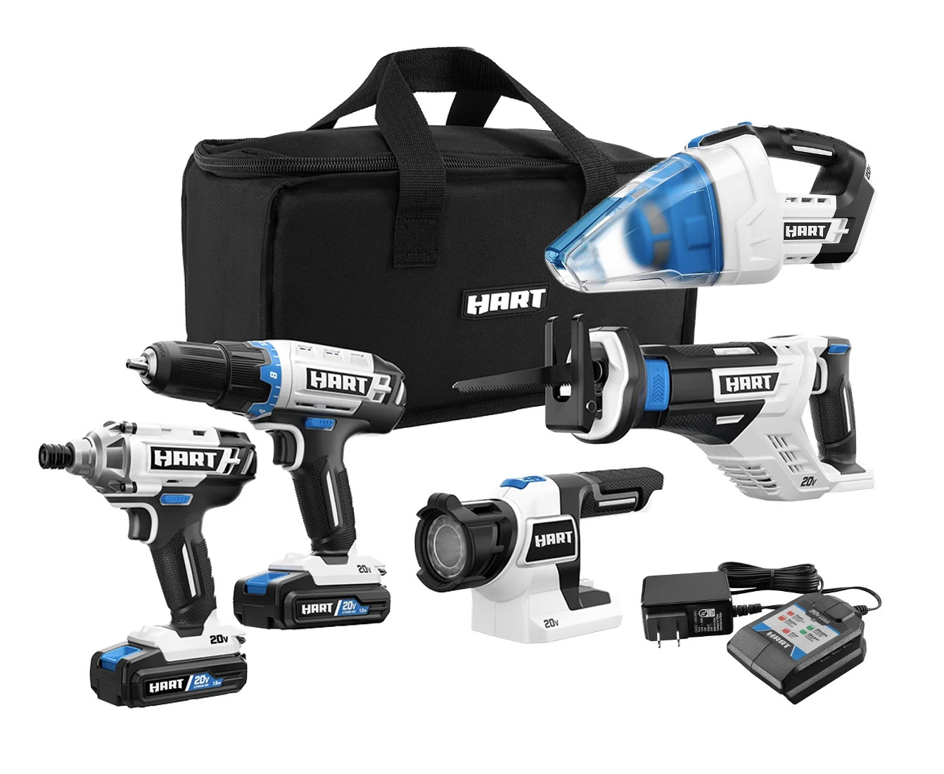 HART 20-Volt Cordless 5-Tool Combo Kit (2) 1.5Ah Lithium-Ion Batteries and 16-inch Storage Bag | Walmart (US)