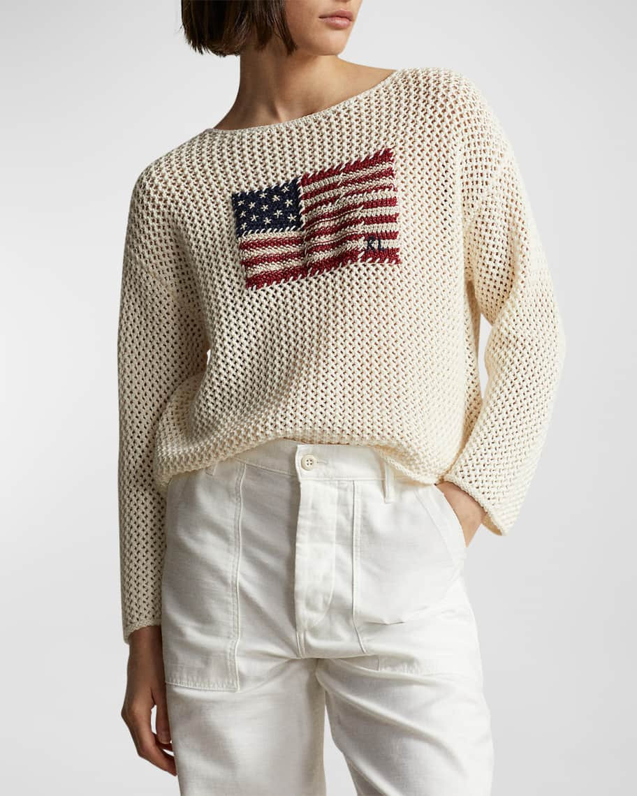 Patchwork-Flag Cotton-Linen Sweater | Neiman Marcus