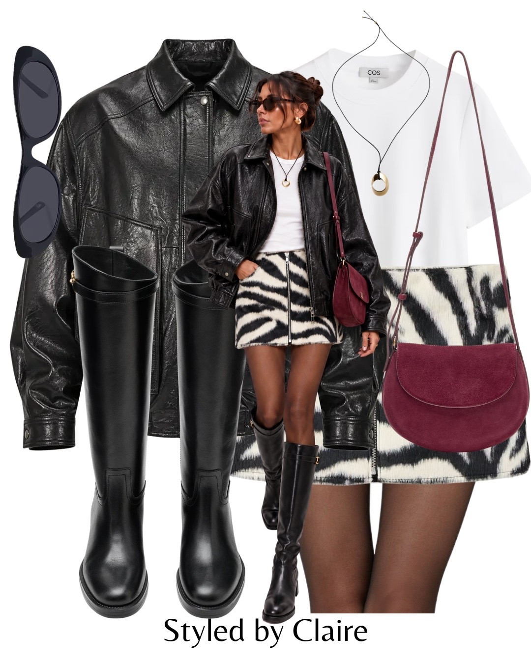 FUN PRINTS❤️‍🔥
JACKET by Firelady Fur: SEARCH👉🏼 Retro Work Jacket in Waxed Calfskin Leather
Tags: zebra effect fur skirt mango burgundy suede shoulder bag Zara knee high boots Massimo dutti cos tshirt necklace sunglasses fashion cool girl city break date night inspo outfit ideas statement style

#LTKstyletip #LTKshoes #LTKdatenight
