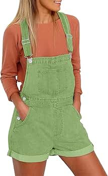 luvamia Women's Casual Adjustable Strap Cuffed Hem Denim Bib Overalls Shorts Romper | Amazon (US)
