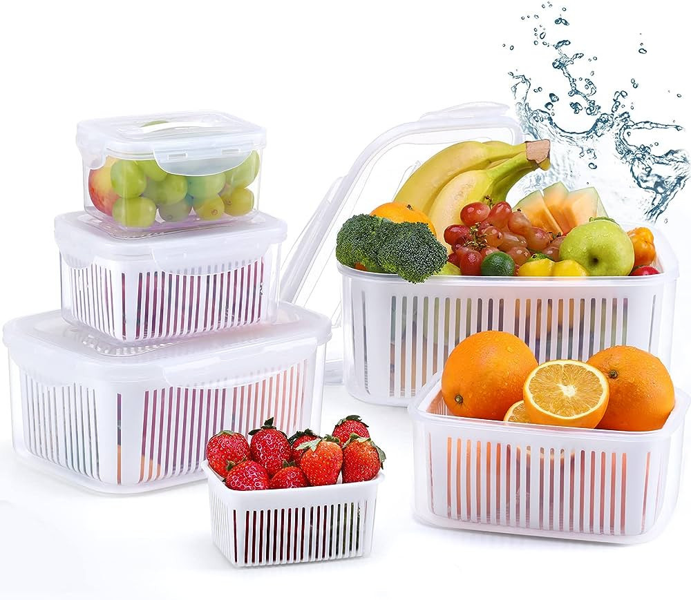 Luxear Frischhaltedosen Obst Gemüse mit Deckel Sieb, Vorratsdosen 5 Set 5,8L+3,8L+2,3L+1,3L+0,7L... | Amazon (DE)