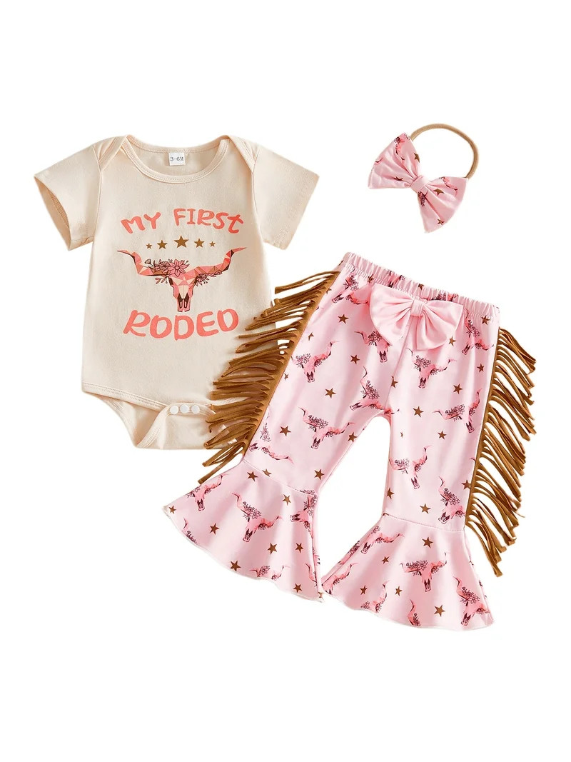 BemeyourBBs Western Newborn Girls Clothes Infant Baby Girl Cowgirl Outfits Short Sleeve Bull Head... | Walmart (US)