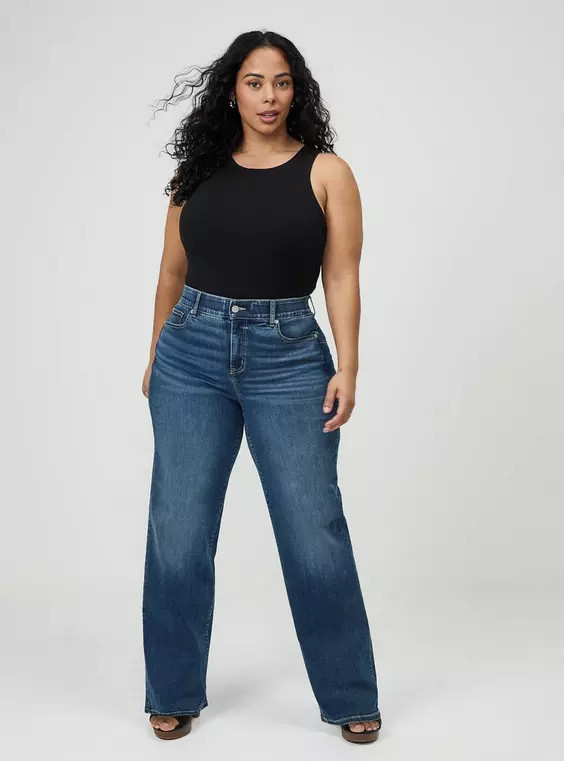 High-Rise Wide-Leg Bombshell Wide Leg Jeans in Mediumblue-Denim | Torrid (US & Canada)