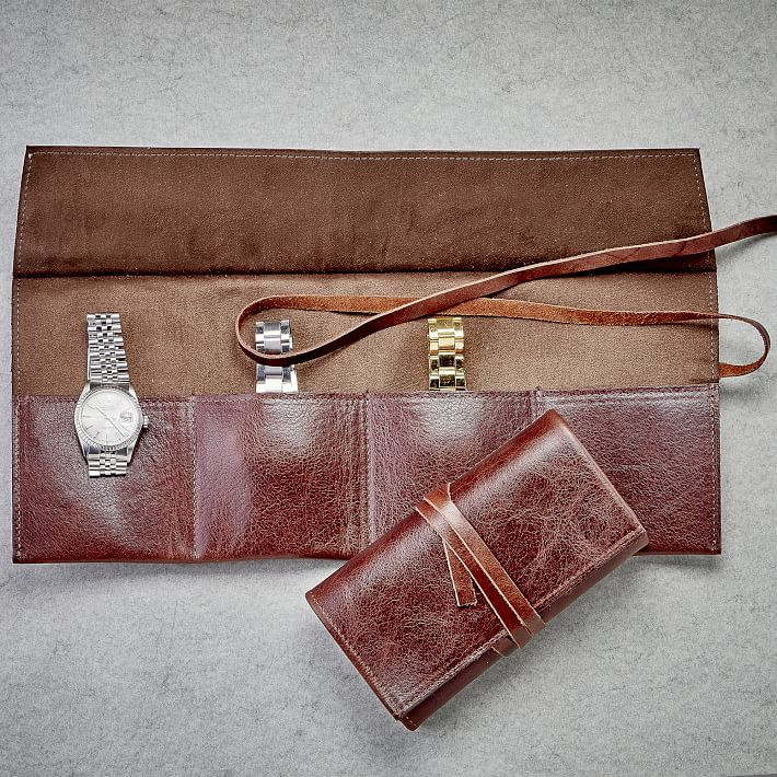 Men's Leather Watch Travel Roll | West Elm (US)