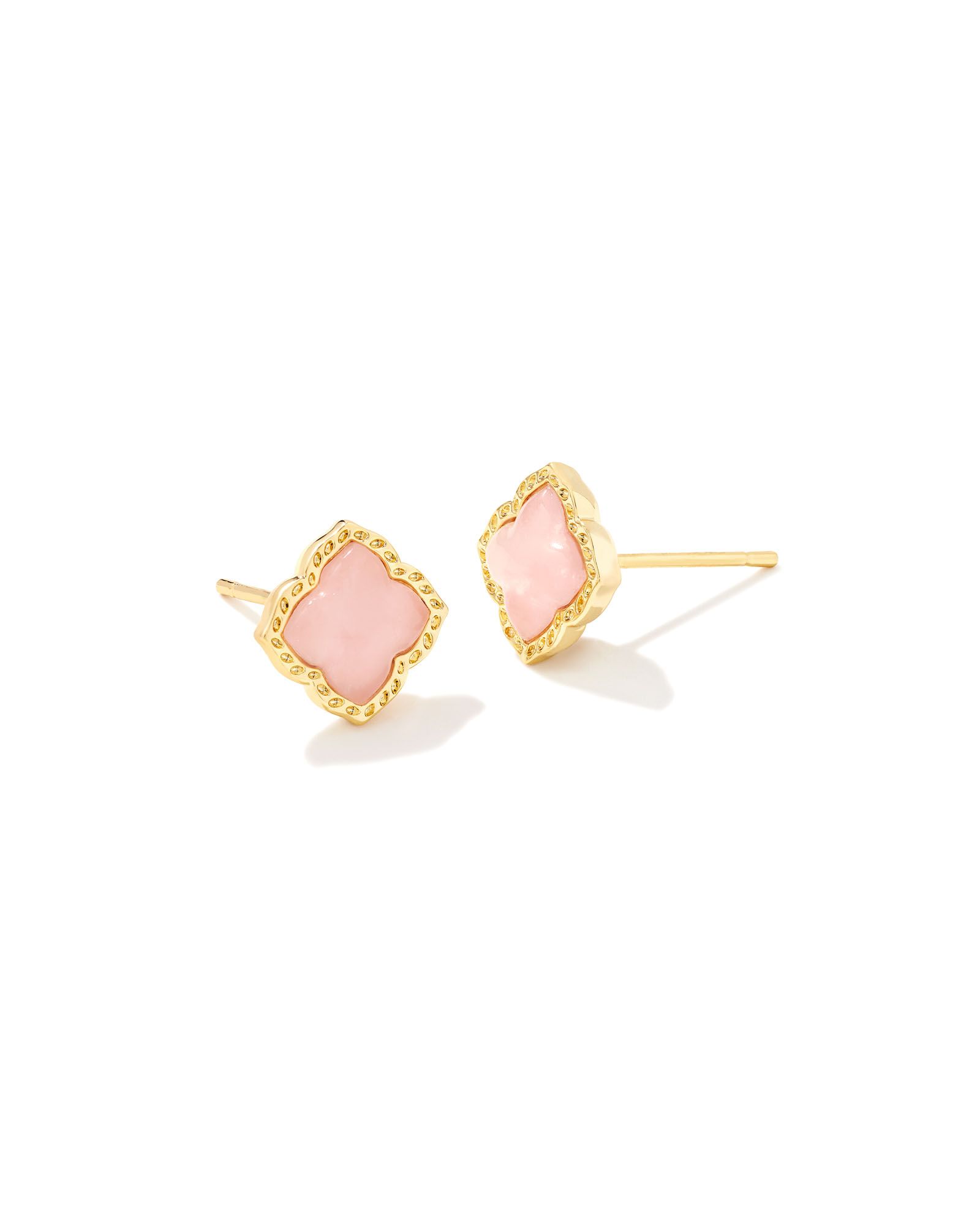 Mallory Gold Stud Earrings in Rose Quartz | Kendra Scott