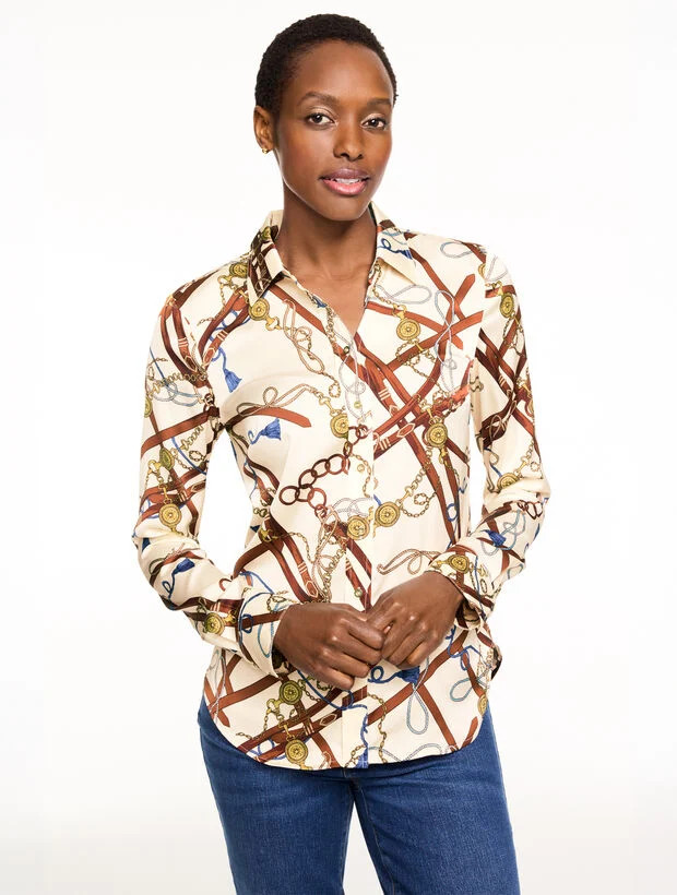 Soft Satin Charmeuse Shirt - Dazzled Buckles | Talbots