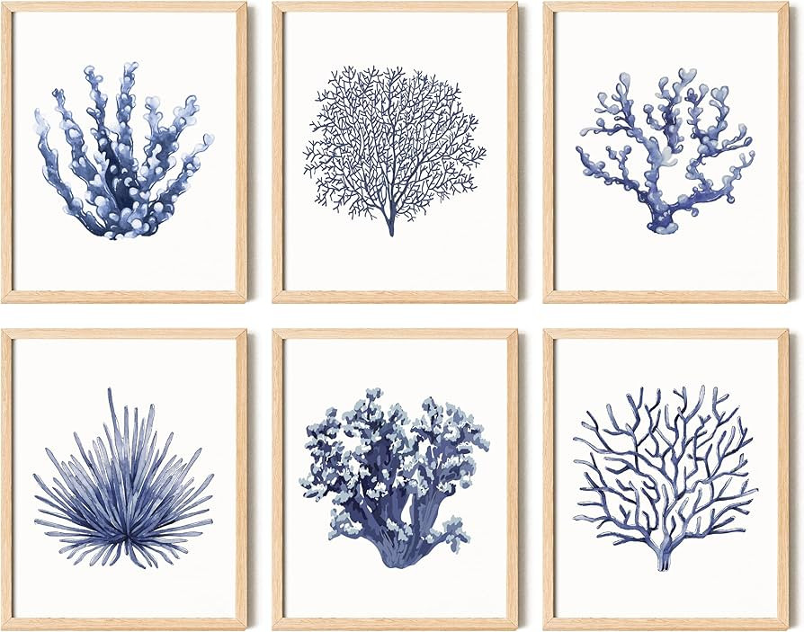 97 Decor Sea Coral Wall Decor - Coastal Coral Wall Art, Dark Blue Coral Prints, Navy Blue Wall Ar... | Amazon (US)