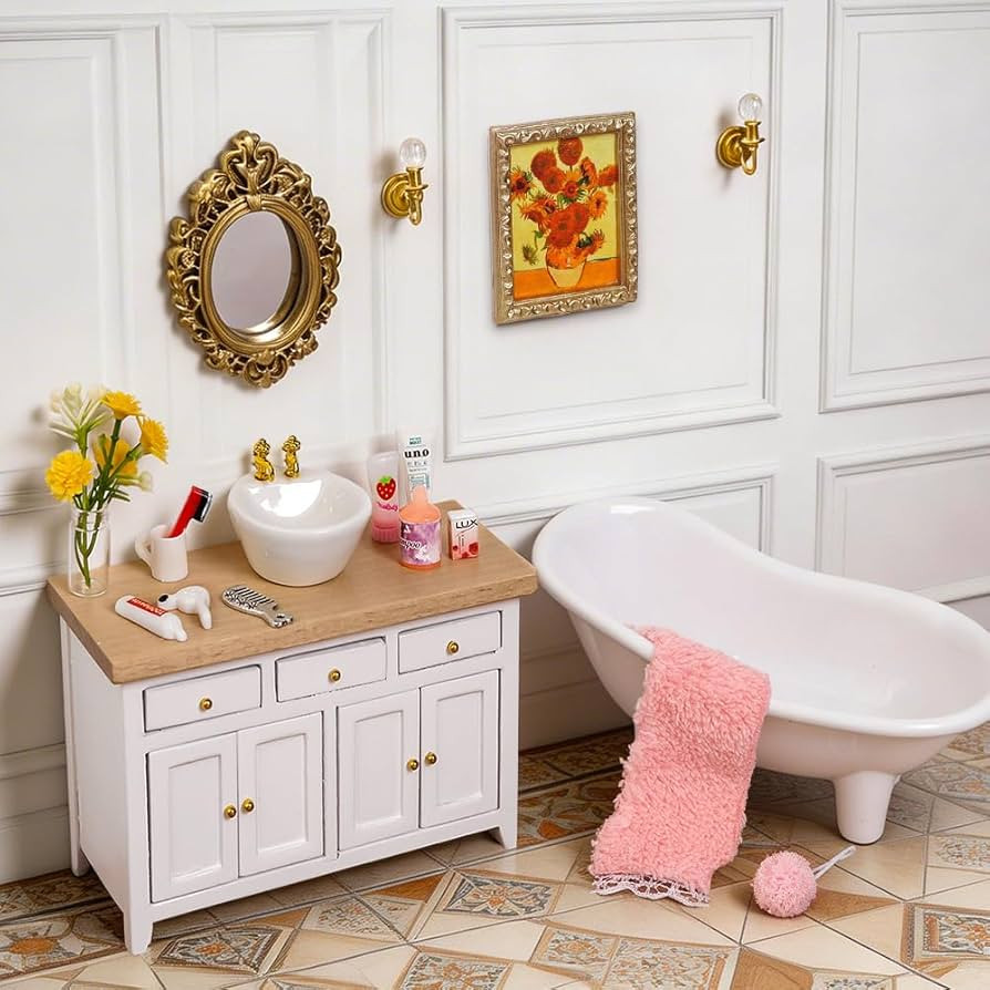 DIYDEC 1:12 Scale Dollhouse Bathroom Set 20pcs Miniature Furniture Accessories with Doll Bathroom... | Amazon (US)