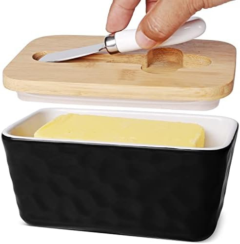 Large Butter Dish With Lid - Black Ceramic Countertop Butter Holder - Wide Butter Storage Saver Cont | Amazon (US)
