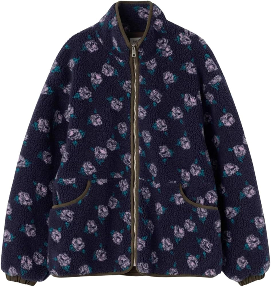 chouyatou Women's Warm Fall Winter Floral Fleece Sherpa Jacket Stand Collar Zip Up Teddy Faux Fur... | Amazon (US)