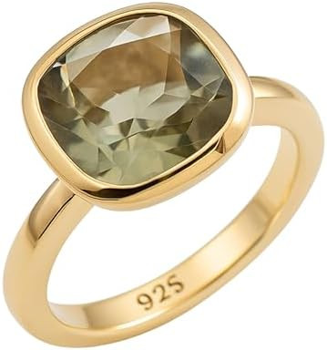 Green Amethyst Prasiolite Cushion Cut Ring 10x10mm – 925 Solid Sterling Silver with 3 Micron Go... | Amazon (US)
