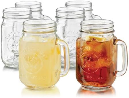 Libbey 6-Piece Country Folk Collection County Fair Glass Drinking Jar with Handle Set, 16.5-Ounce | Amazon (US)