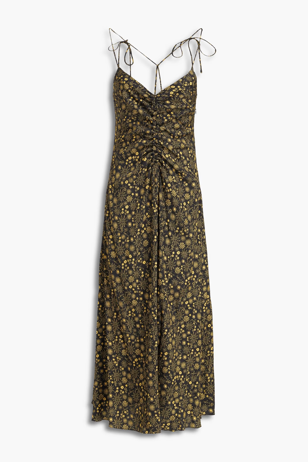 Carolina ruched printed jacquard midi dress | The Outnet (US and CA)