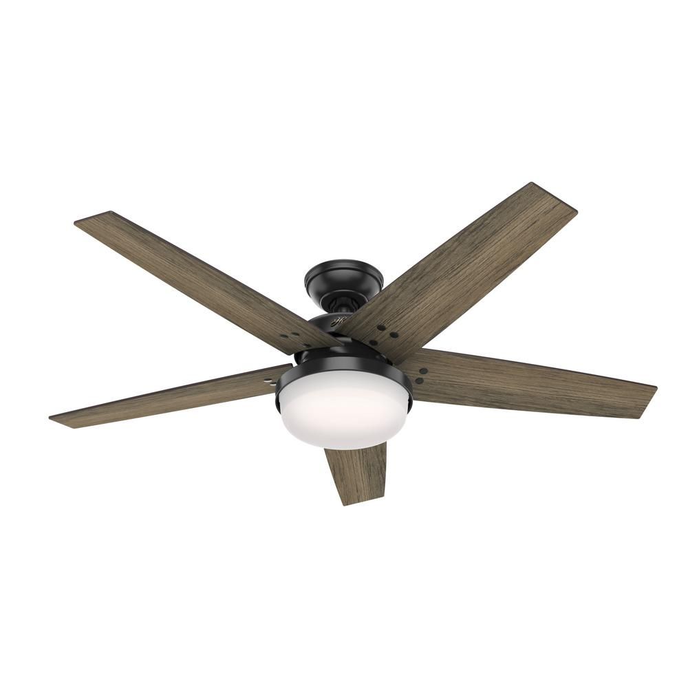 Hunter Brenham 52 in. LED Indoor Matte Black Ceiling Fan with Light and Remote Control | The Home Depot