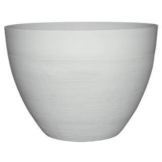 Decatur Large White Resin Lightweight Round Planter with Optional Drainage Holes (20 in. L x 20 in. W x 14.3 in. H) | The Home Depot