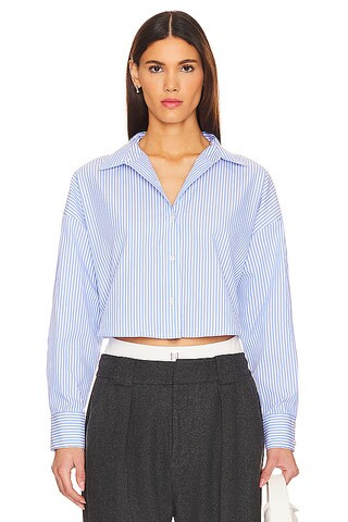 Favorite Daughter The Crop Ex-Boyfriend Shirt in Blue & White Stripe from Revolve.com | Revolve Clothing (Global)