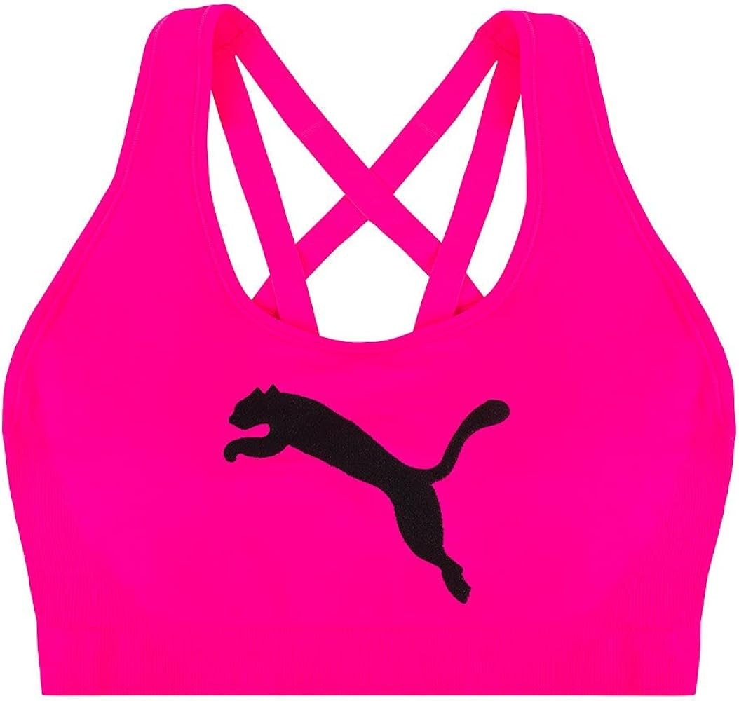PUMA Women's Seamless Sports Bra, Big Cat Pink/Black, Large | Amazon (US)