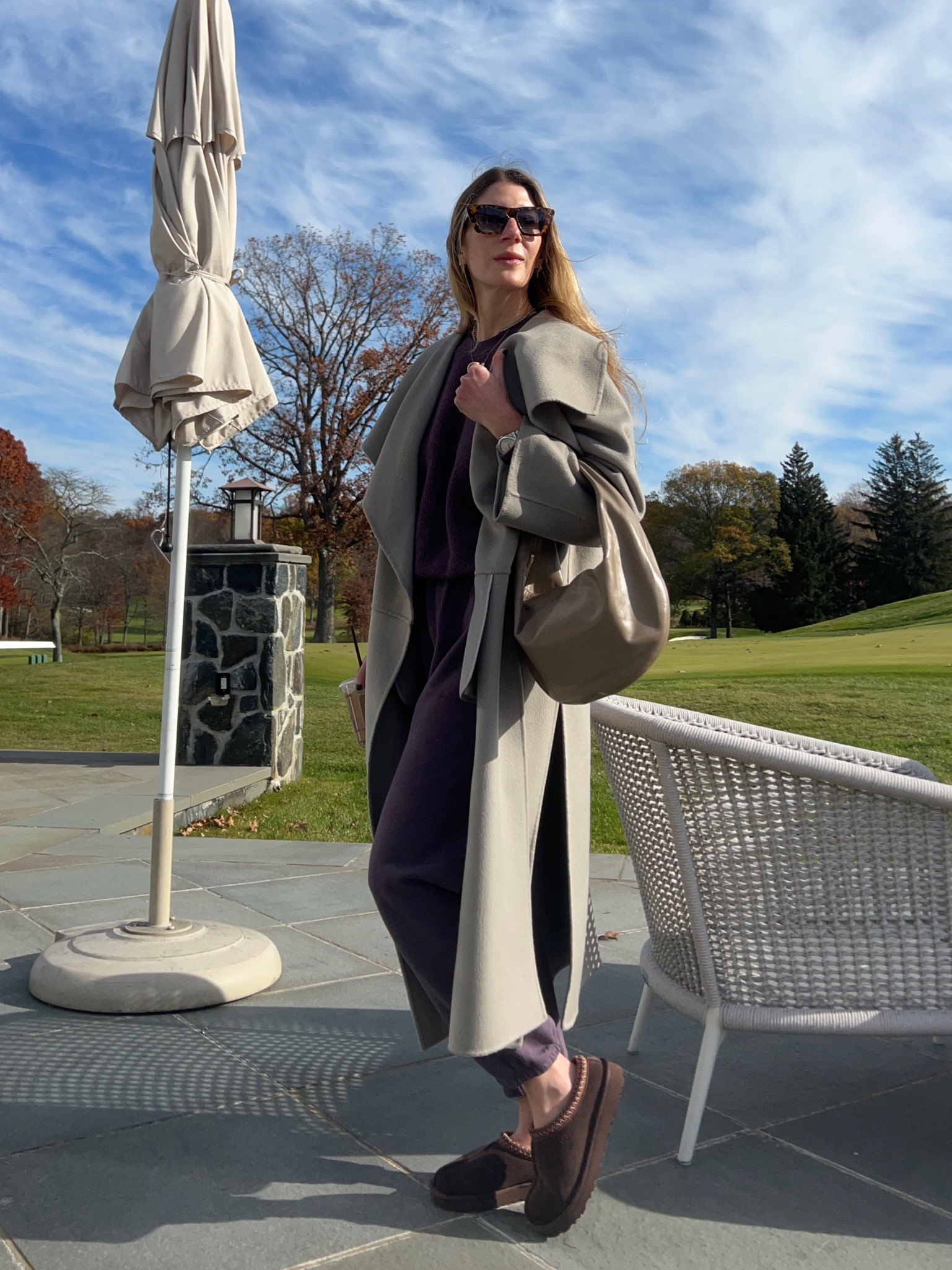 In a small in sweatsuit
Black and brown version of bag linked 
Uggs true to size 
Coat comes in chocolate and black this season 

#LTKSeasonal #LTKitbag #LTKstyletip