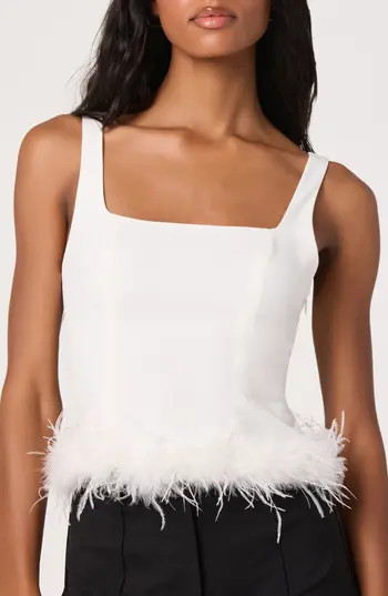 ASTR the Label Feather Trimmed Crop Top in Off White at Nordstrom Rack, Size Medium | Nordstrom Rack