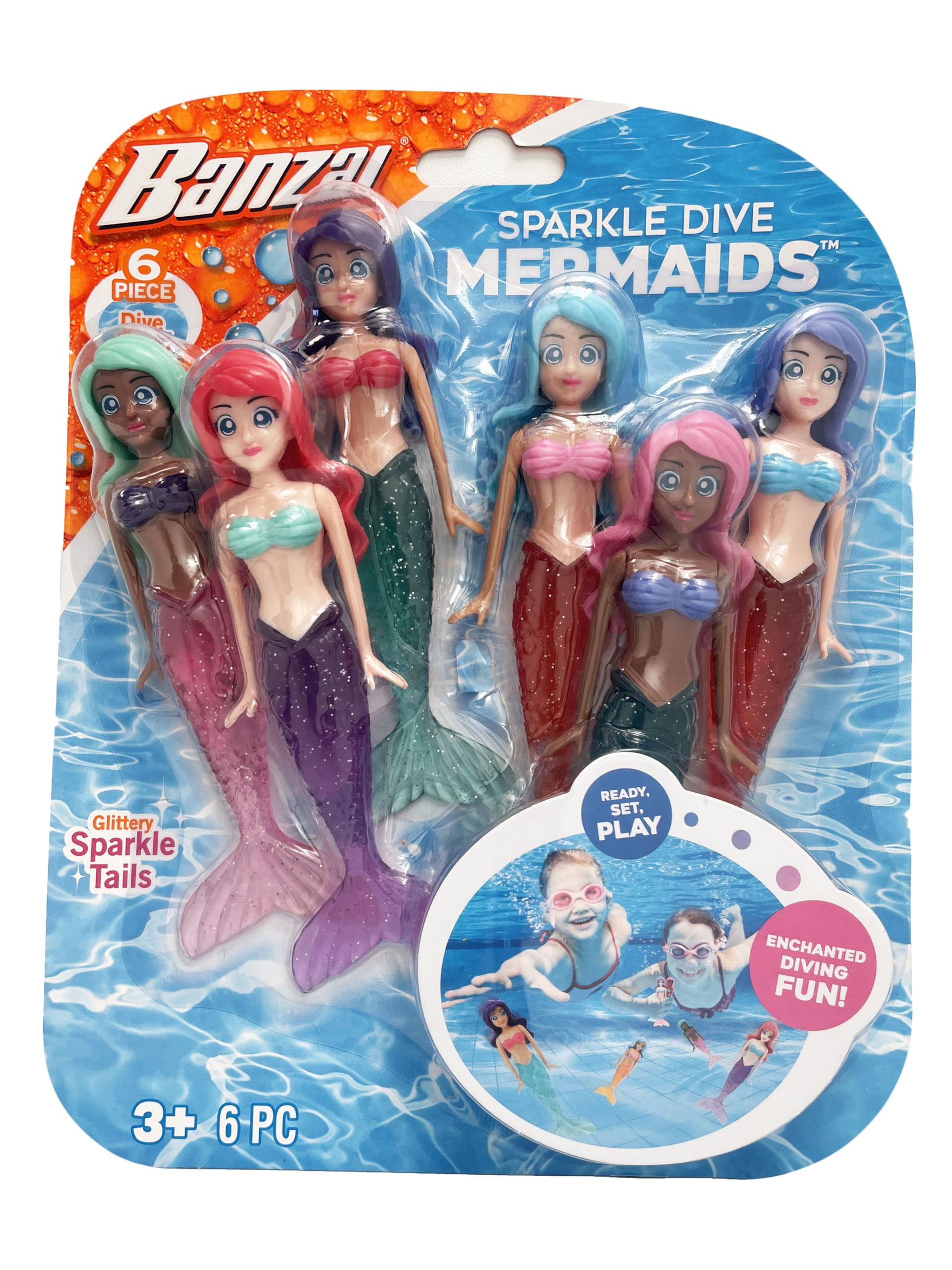 BANZAI 6 Piece Sparkle Mermaid Dive Toys - Glittery Sparkle Tails - 6 Pack | Amazon (US)