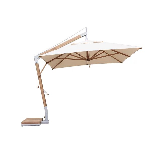 Square Levante Side Wind Bamboo Cantilever Umbrella With Base, 10 Ft. | Lumens