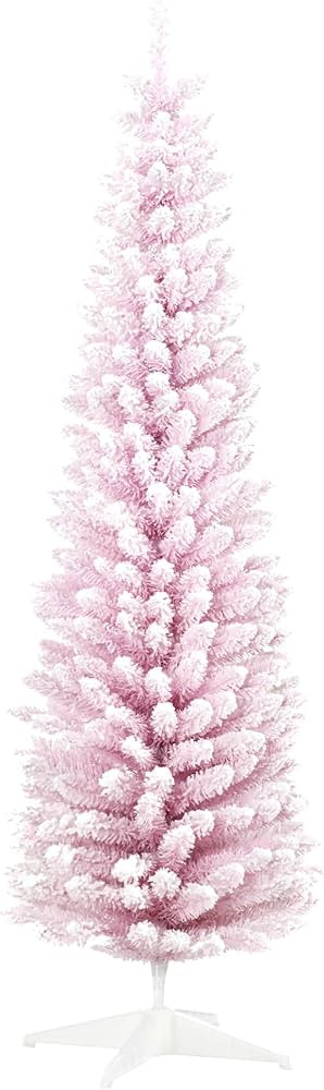 HOMCOM 7' Snow Flocked Artificial Pencil Christmas Tree, Slim Xmas Tree with Realistic Branches a... | Amazon (US)