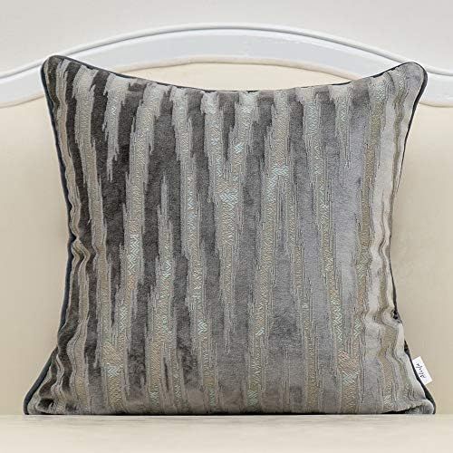 Alerfa 18 x 18 Inch Square Gray Silver Striped Embroidery Cut Velvet Cushion Case Luxury Modern T... | Amazon (US)