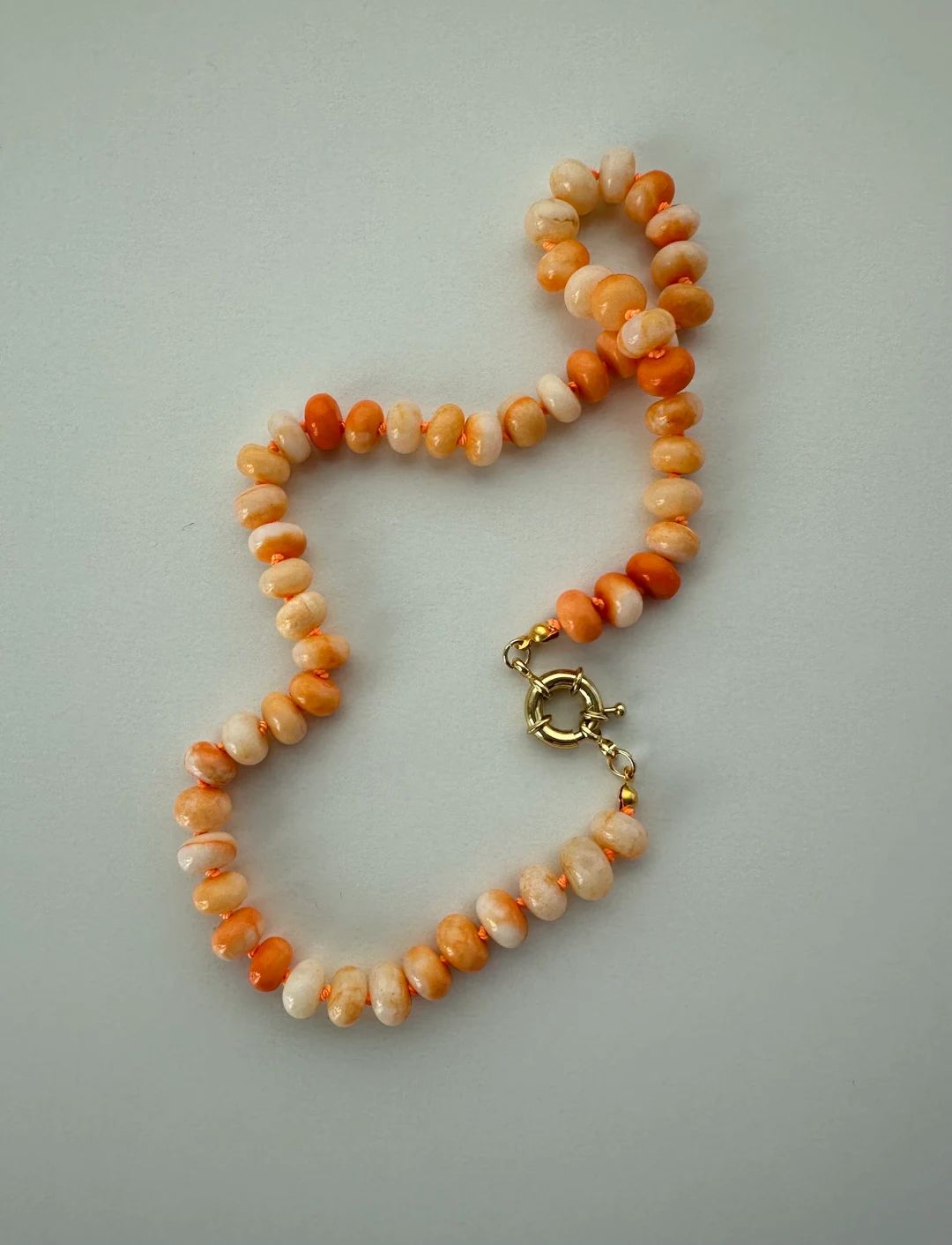 Orange Candy Opal Beaded Necklace Knotted on Orange Silk - Etsy | Etsy (US)